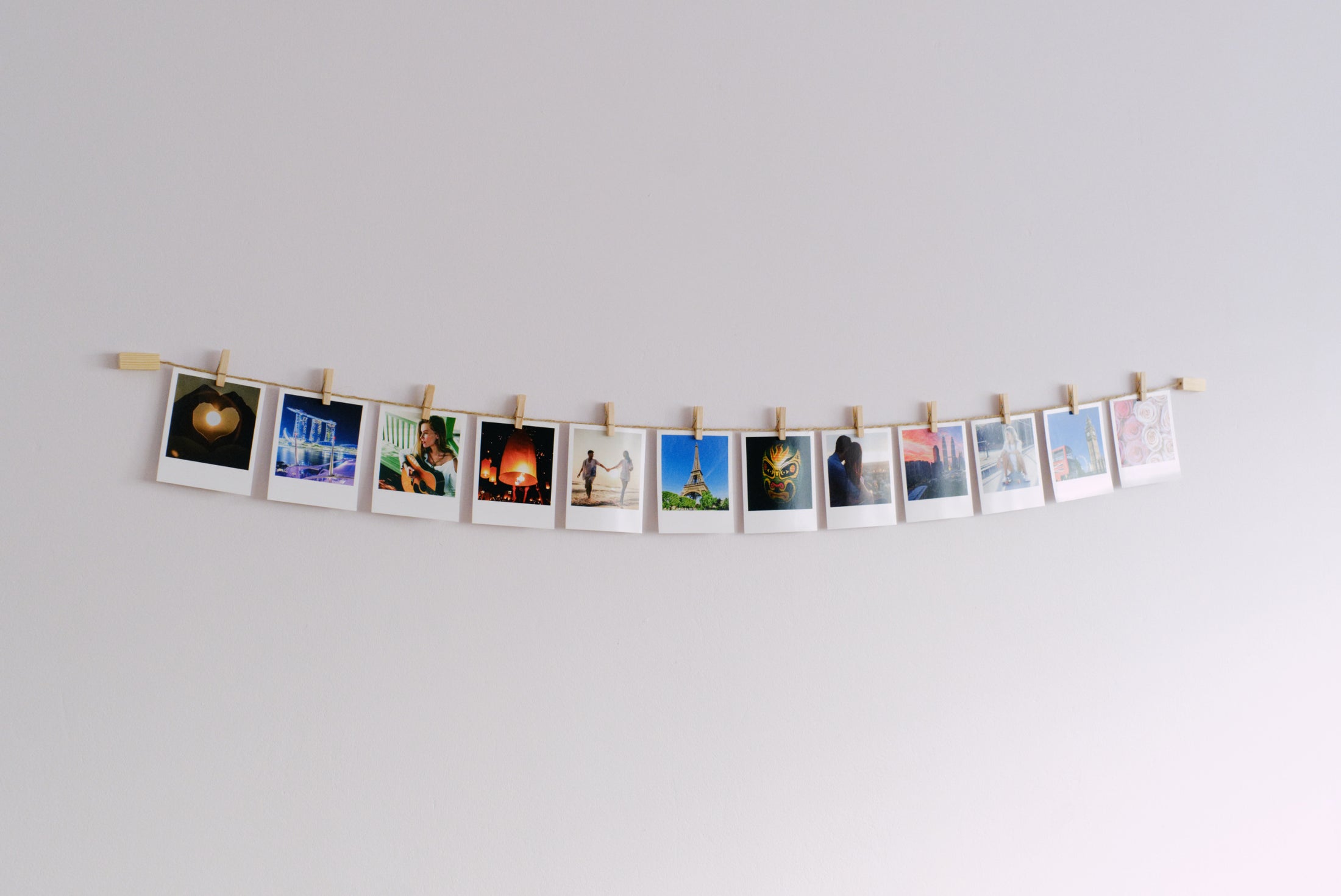 Minimalist Wood and Twine Clothespeg Photo Display
