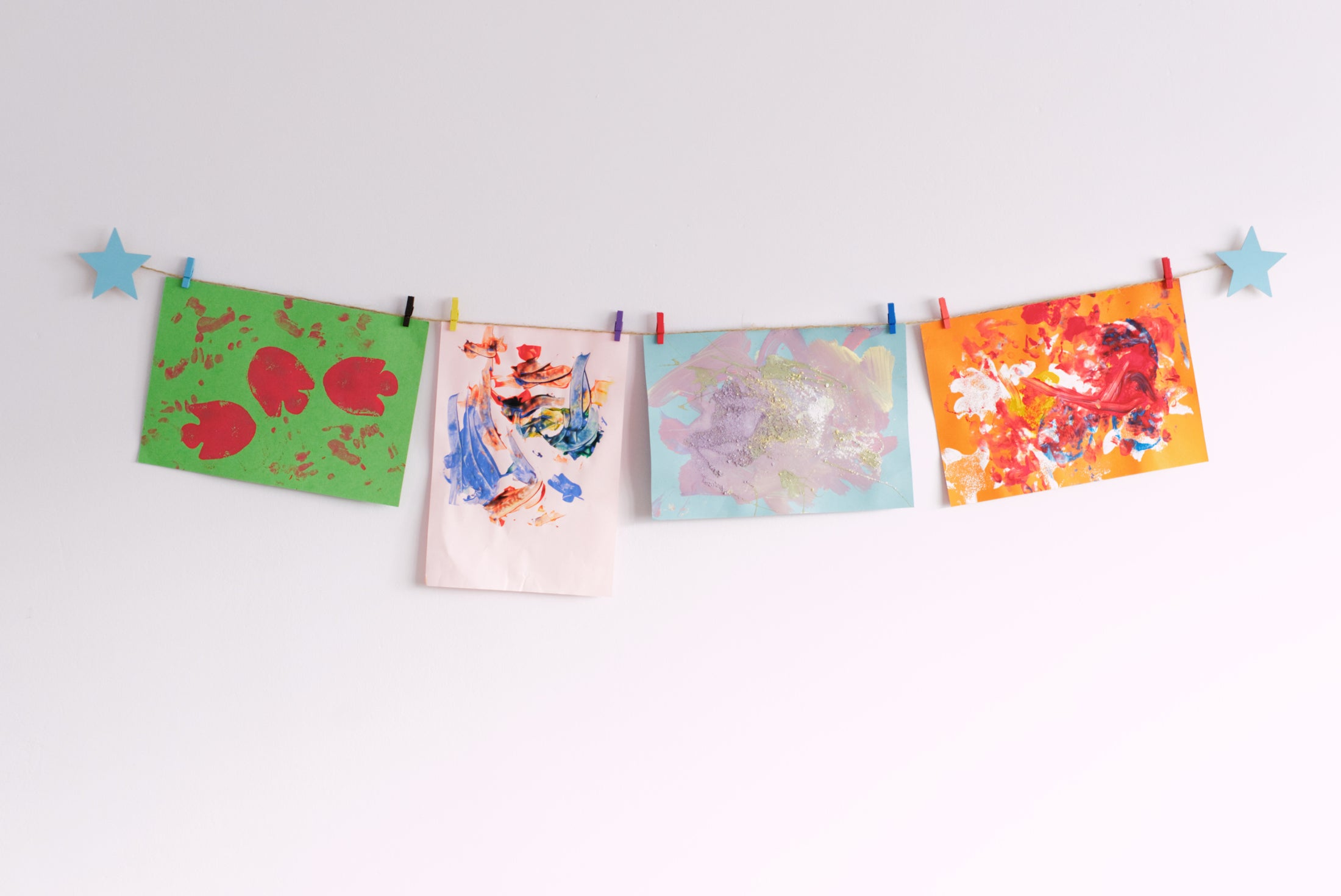 Kids art display with blue stars