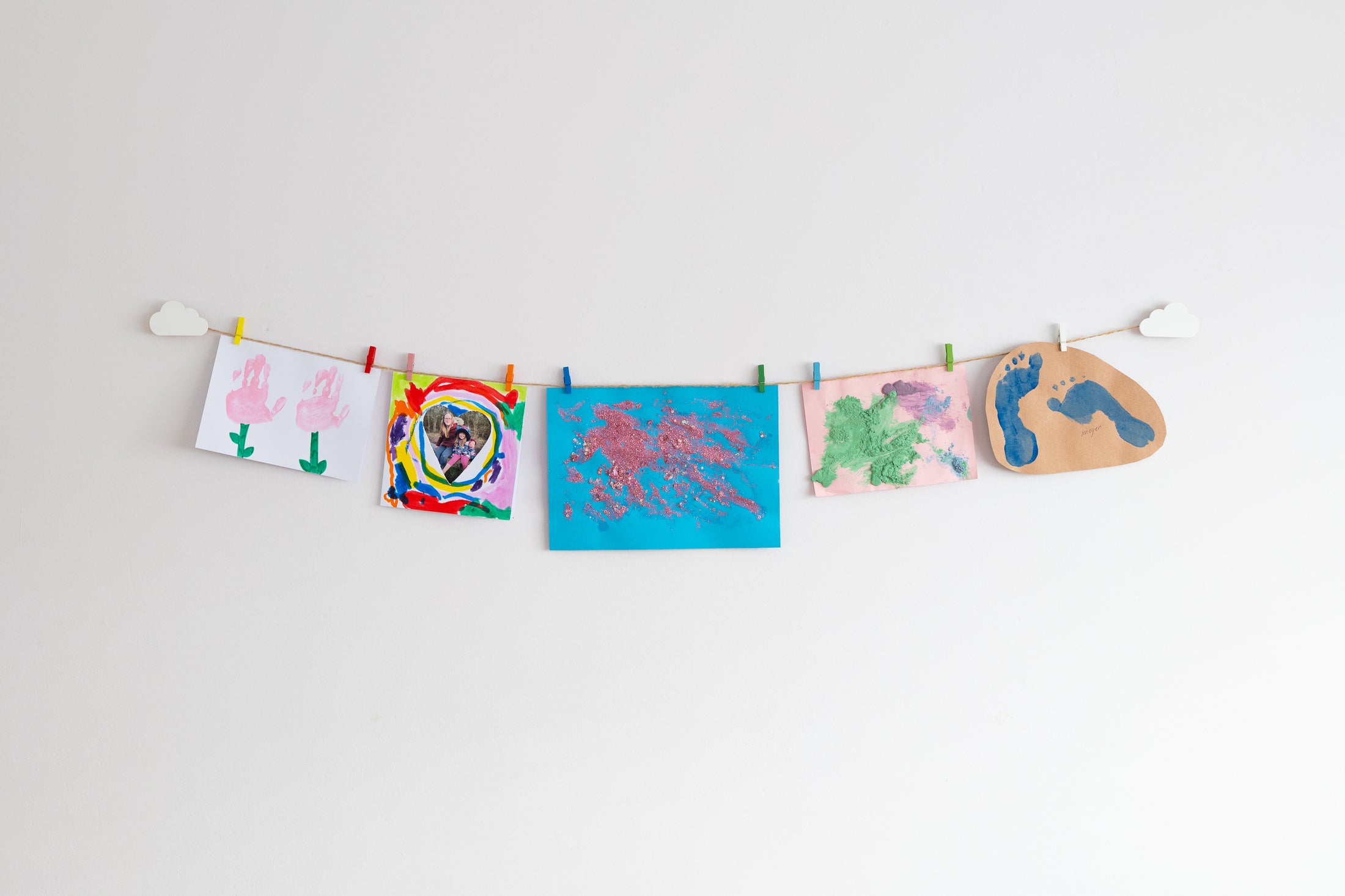 White clouds kids art display