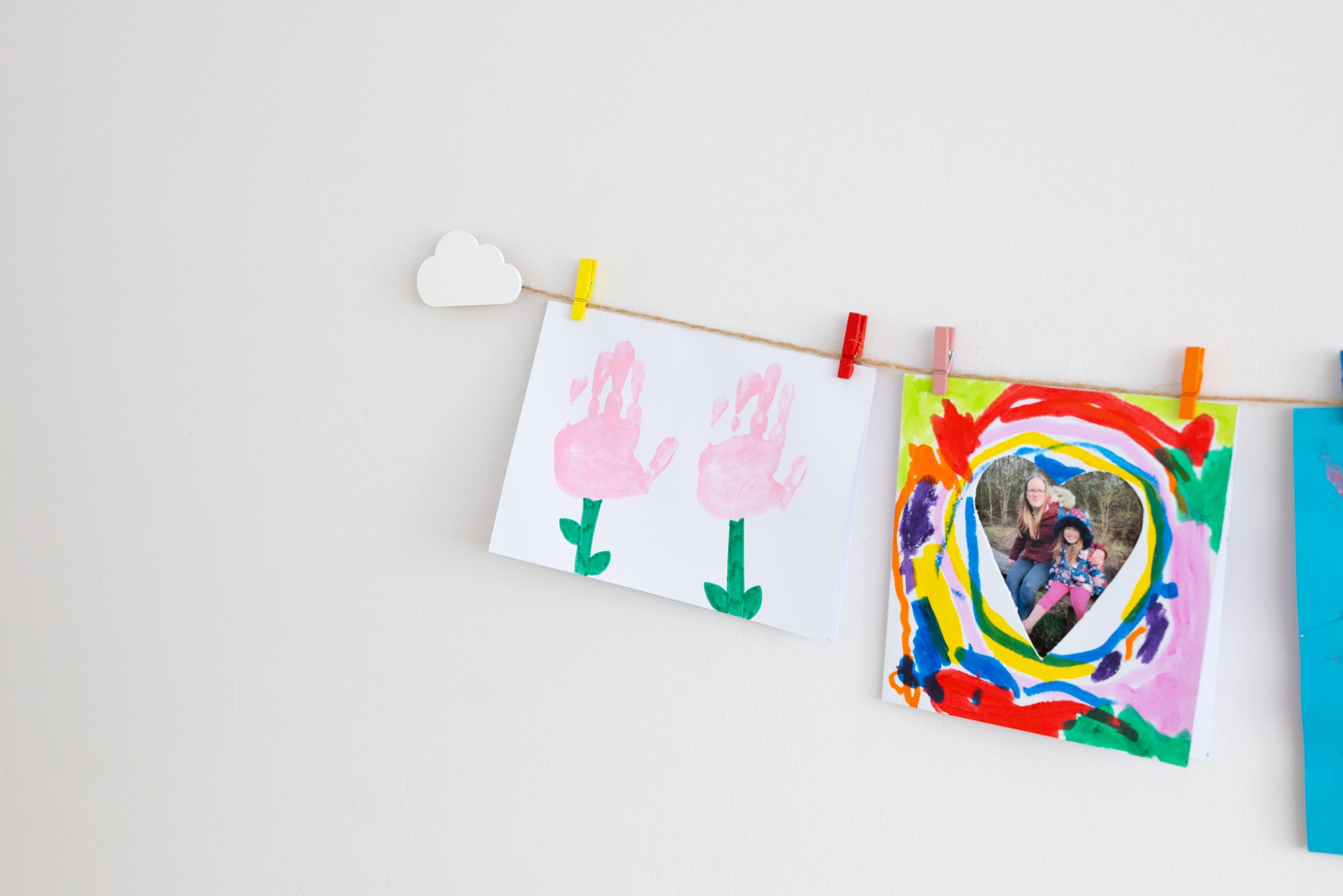 White clouds kids art display