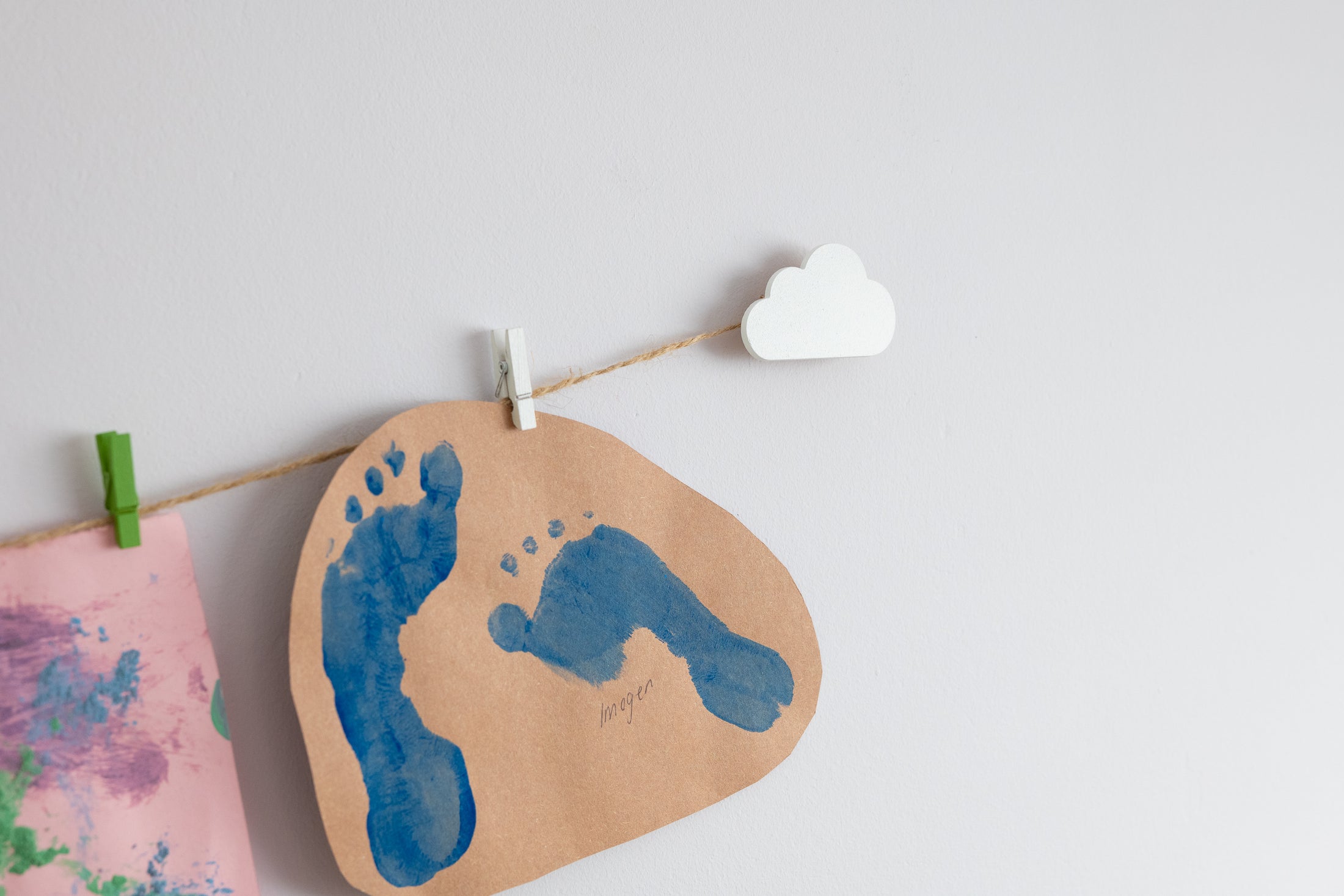 White clouds kids art display