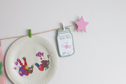 Kids art display with pink stars