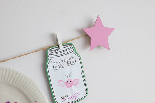 Kids art display with pink stars