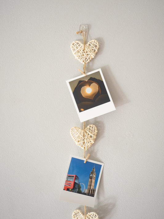 Rattan hearts photo display