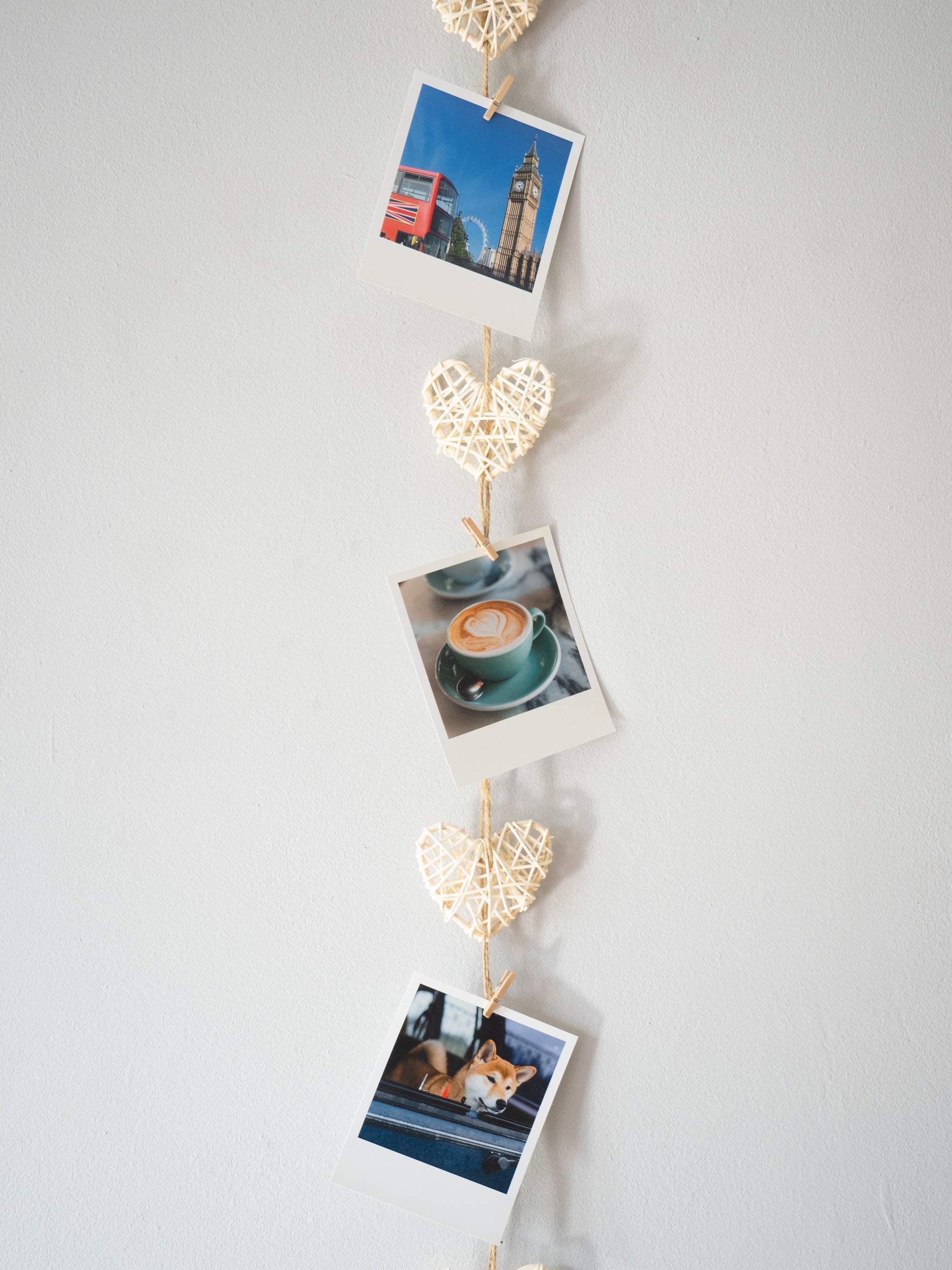 Rattan hearts photo display