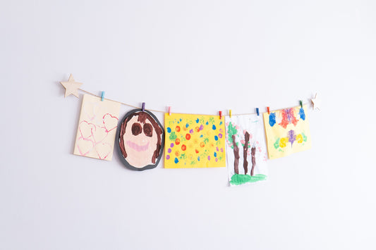 Kids art display with wooden stars