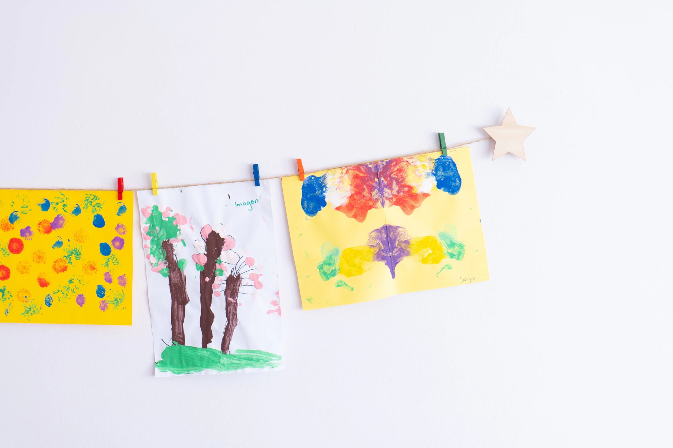 Kids art display with wooden stars
