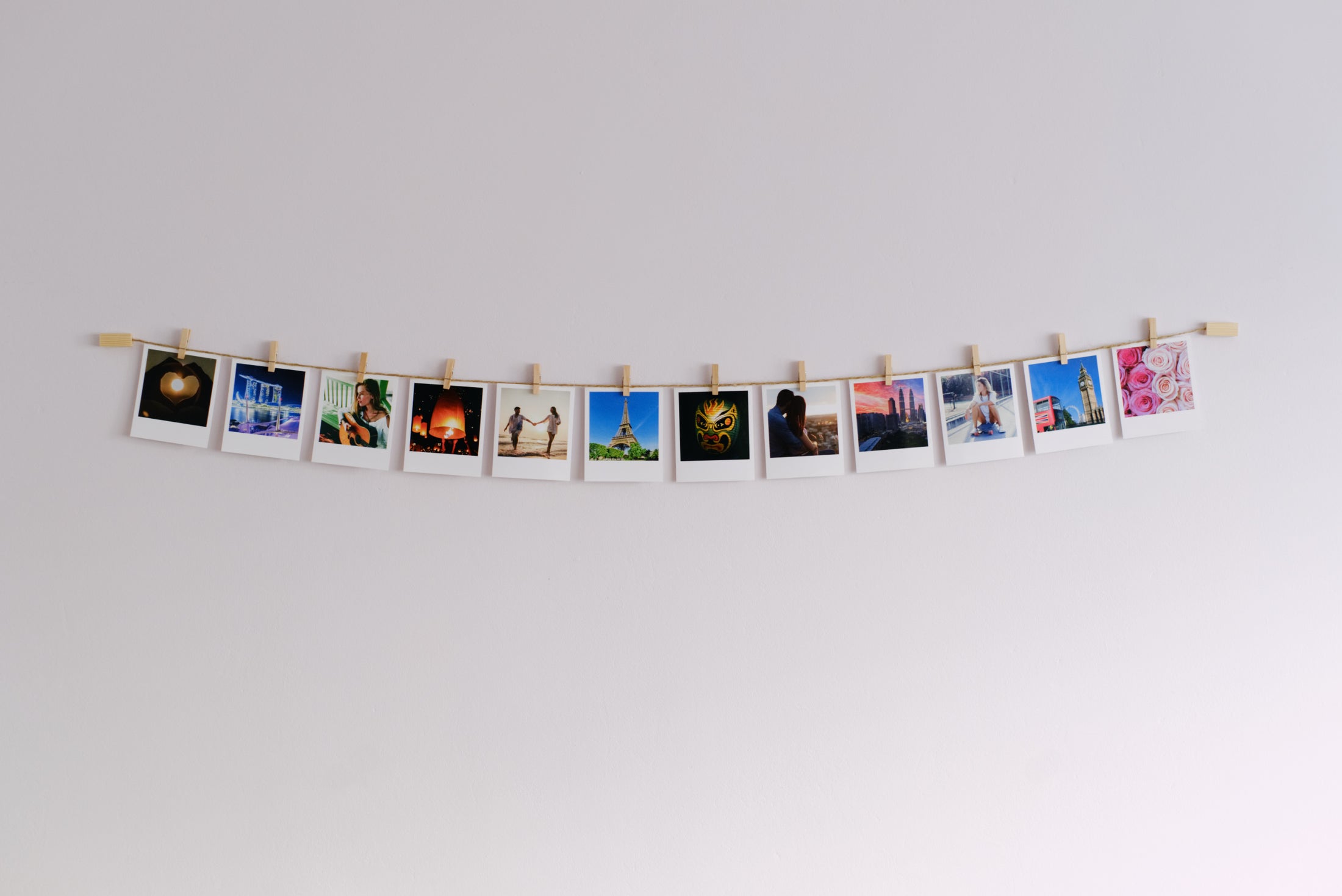 Minimalist Wood and Twine Clothespeg Photo Display