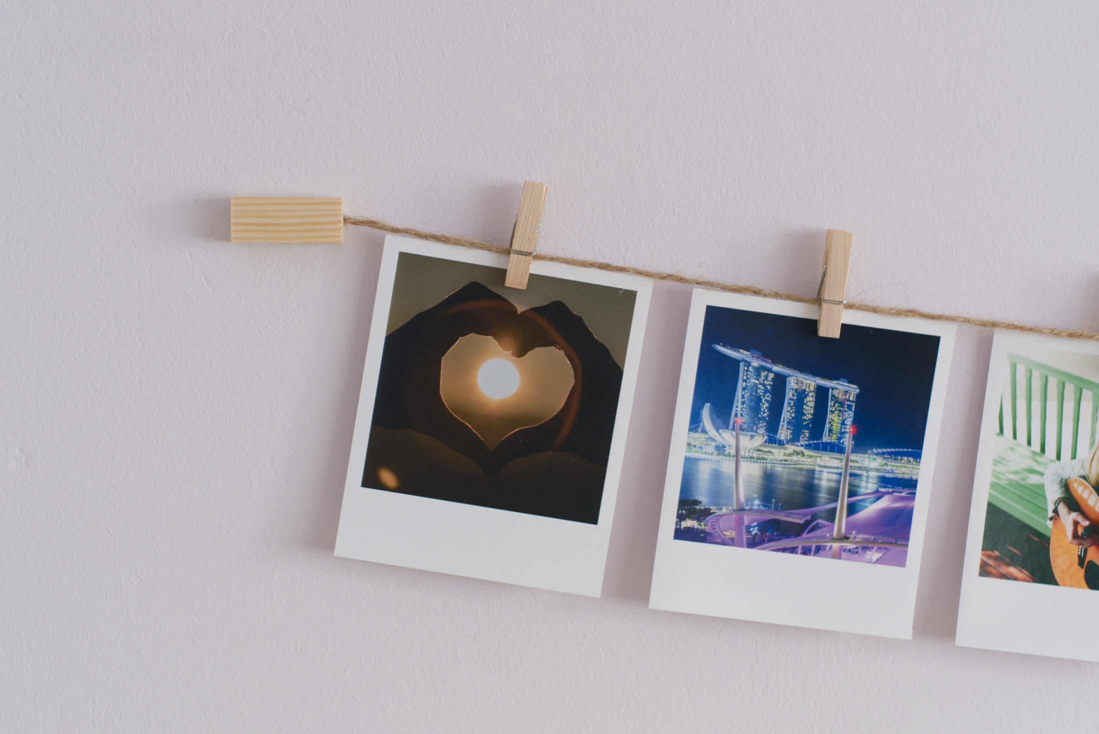 Minimalist Wood and Twine Clothespeg Photo Display