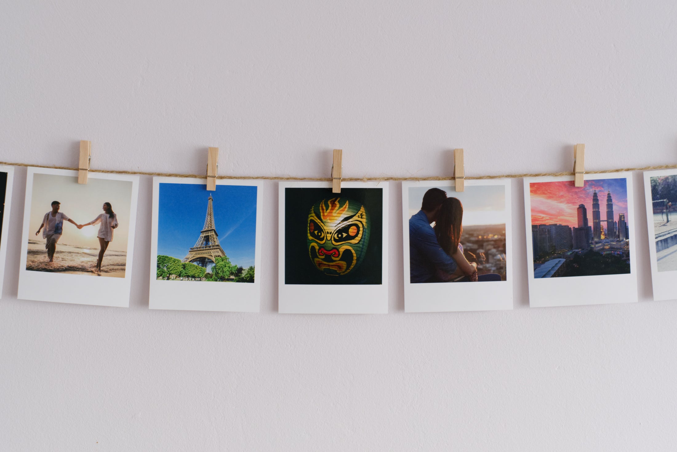 Minimalist Wood and Twine Clothespeg Photo Display