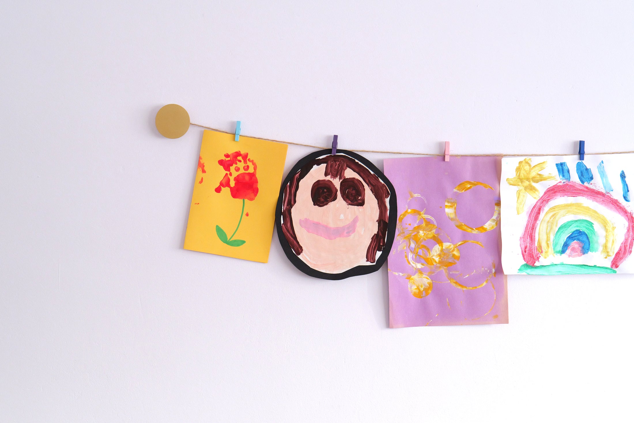 Gold circles kids art display