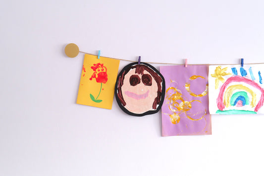 Gold circles kids art display