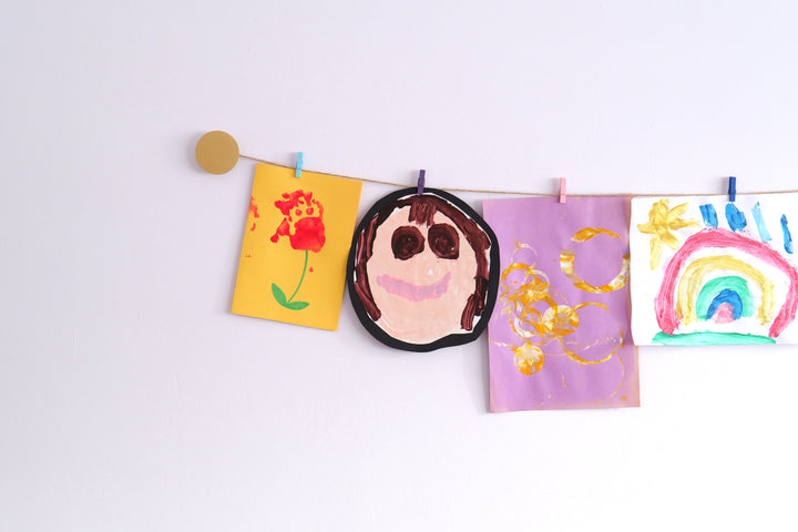 Gold circles kids art display