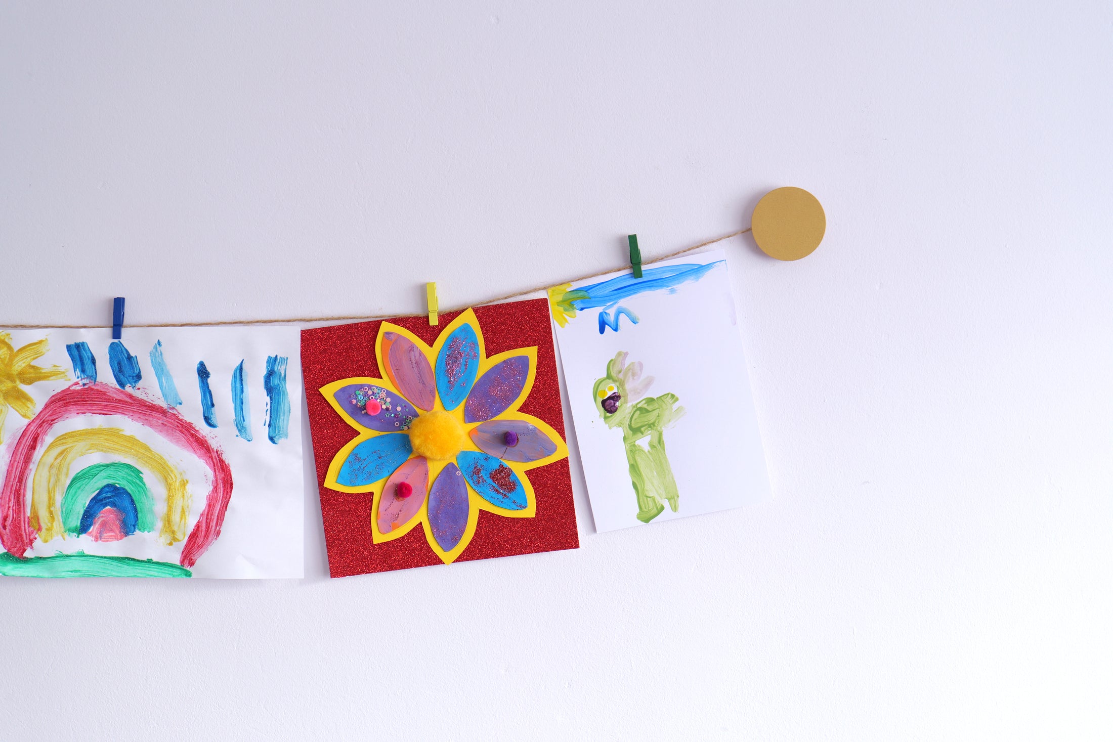 Gold circles kids art display