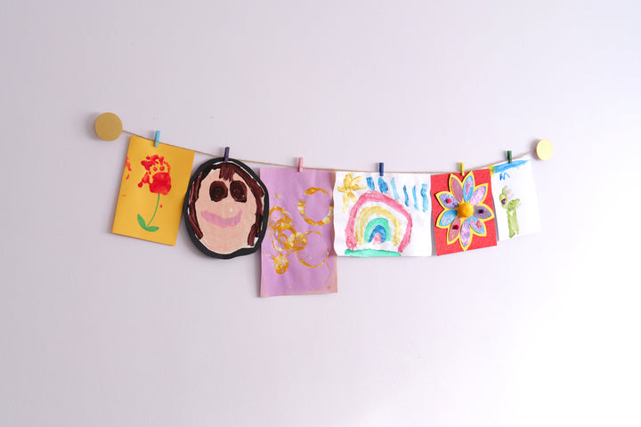 Gold circles kids art display