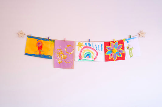 Kids art display with personalised wooden stars