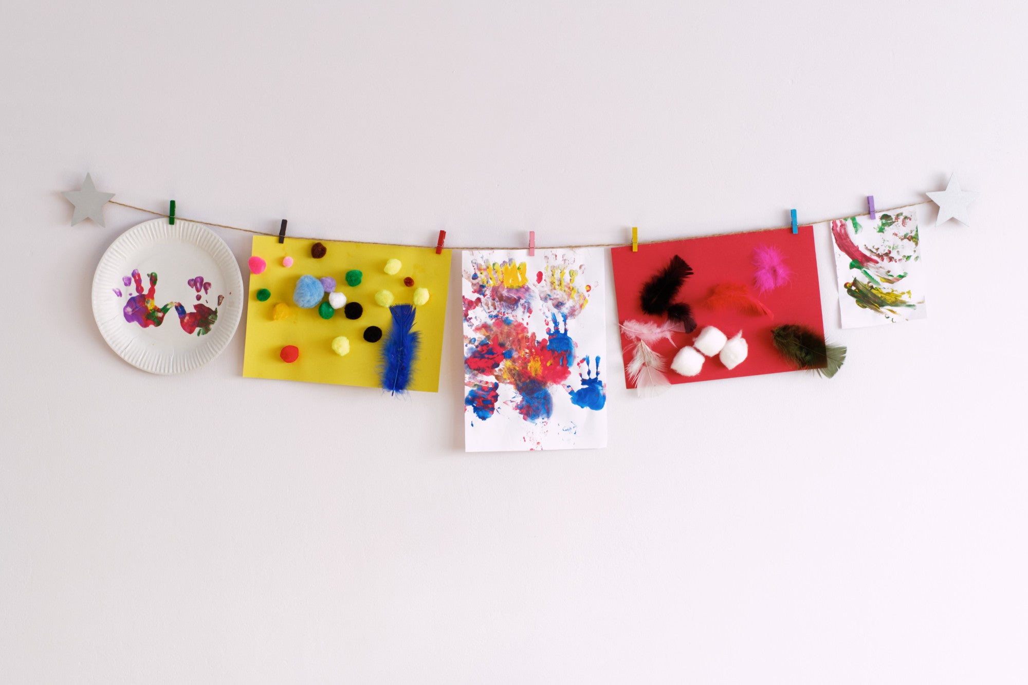 Kids art display with silver stars