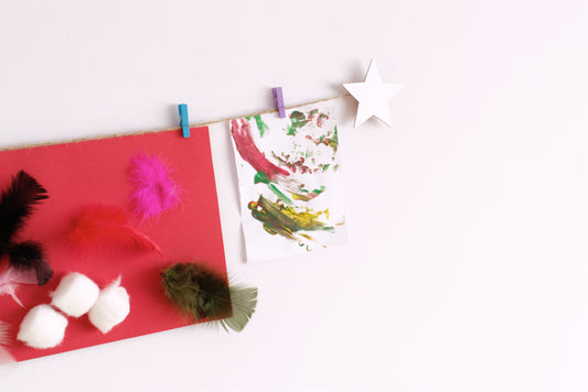 Kids art display with silver stars