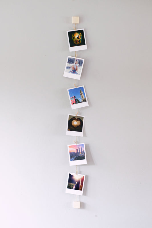 Wood and twine vertical photo display