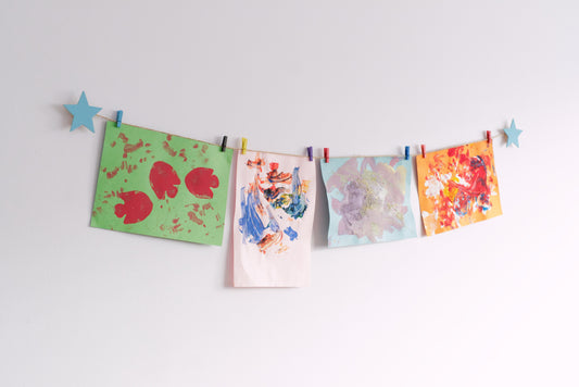 Kids art display with blue stars