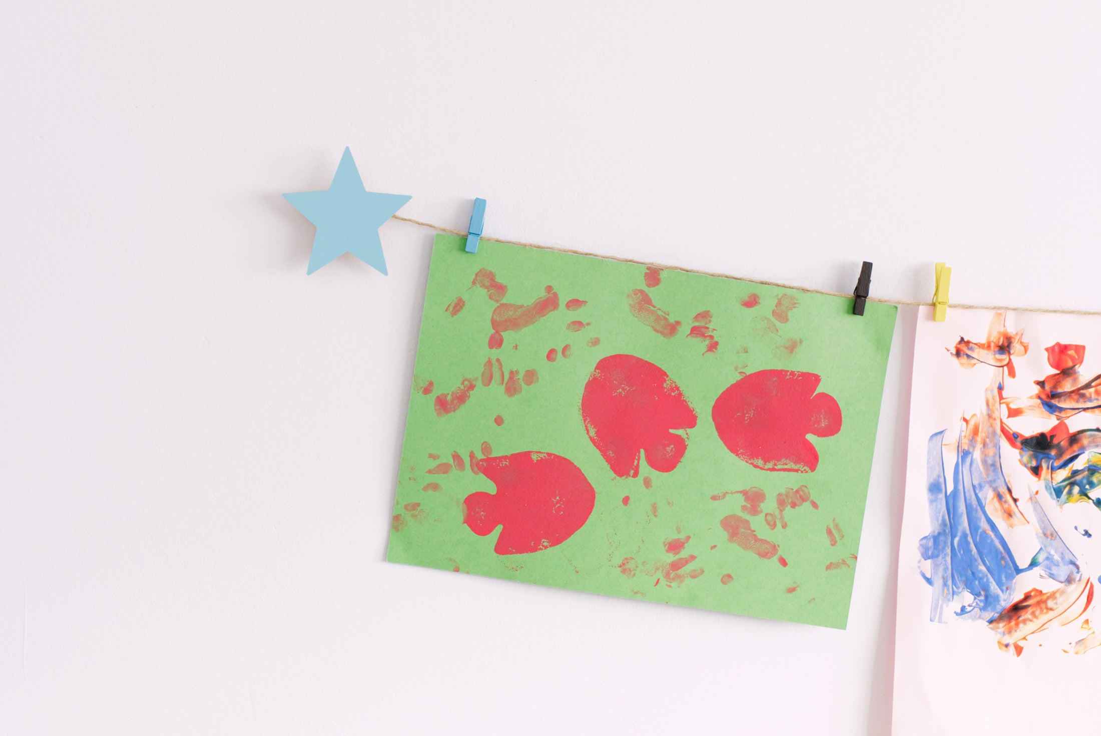 Kids art display with blue stars