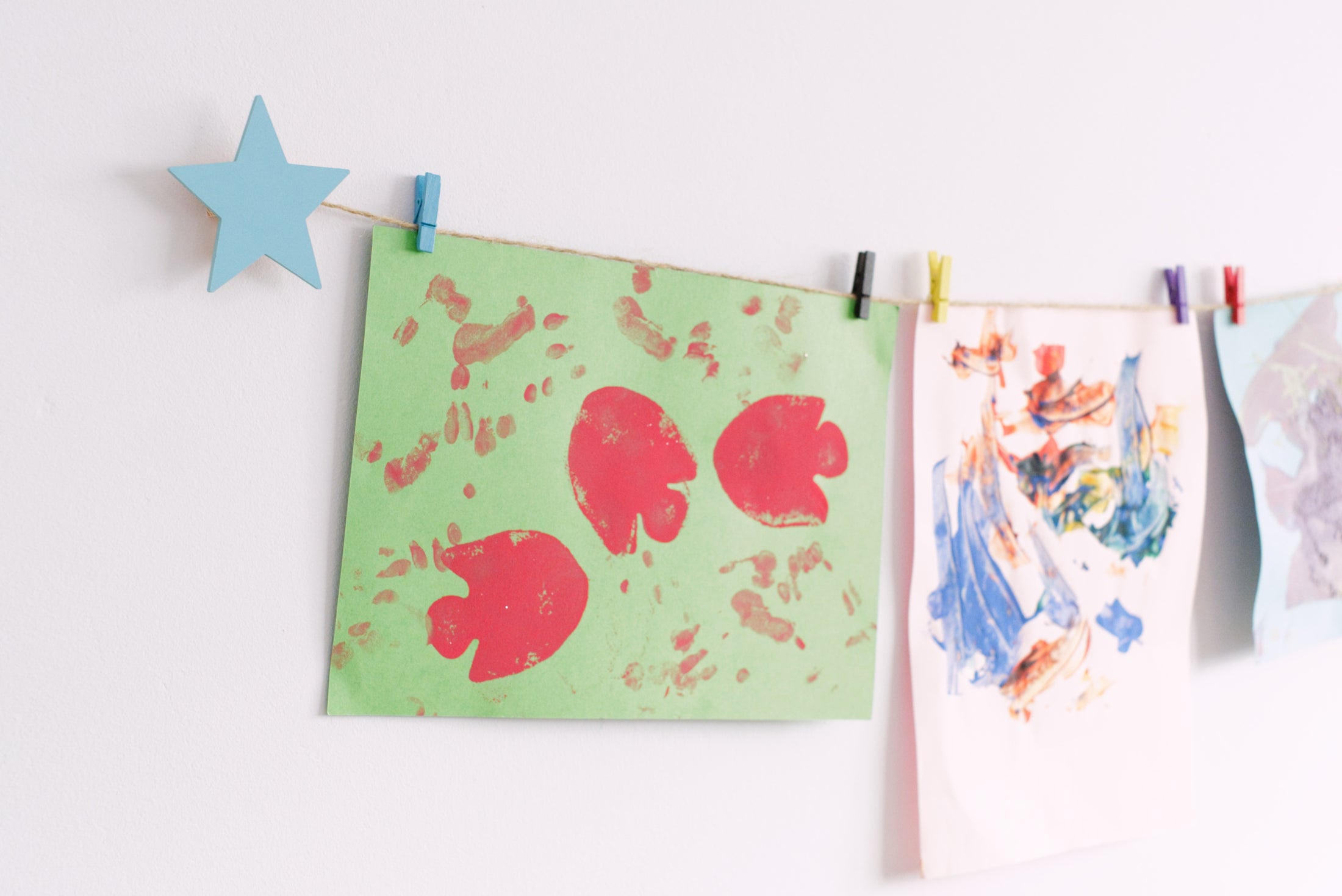 Kids art display with blue stars