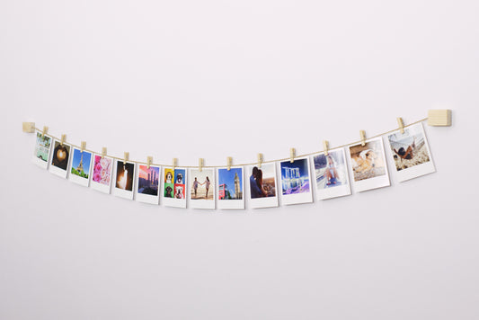 Natural wood and twine clothespeg photo display