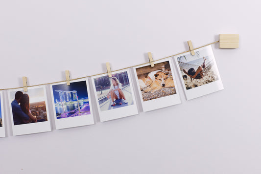 Natural wood and twine clothespeg photo display
